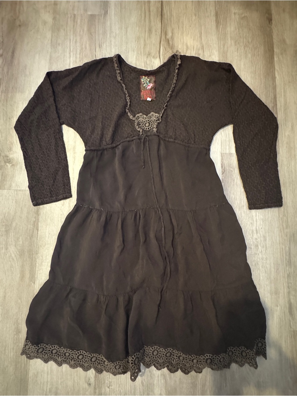 Johnny Was Chocolate Brown Bohemian Lace Dress XS